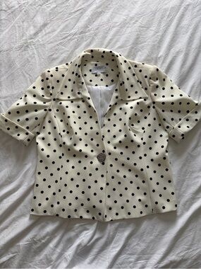 Lily & Taylor Cream Formal Short-Sleeve Polka Dot Blazer Rhinestone Button 20